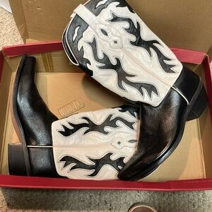 Black and White Western Heeled Boots